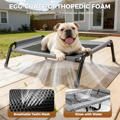 Outdoor Elevated Dog Beds for Small Dogs, Portable Indoor & Outdoor Cooling Raised Cot Pet Hammock Bed with Skid-Resistant Feet, Frame with Breathable Mesh - size: 31.7"L x 26.4"W x 8.7"Th