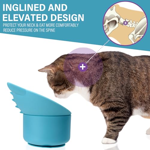 Silicone Cat Slow Feeder, Elevated Slow Feeder Bowl Tilt Design, Suitable for Dry and Wet Food, Adjustable Angle, Cat Food Puzzle with Suction Cup(Blue) - color: Blue