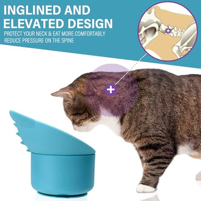 Silicone Cat Slow Feeder, Elevated Slow Feeder Bowl Tilt Design, Suitable for Dry and Wet Food, Adjustable Angle, Cat Food Puzzle with Suction Cup(Blue) - color: Blue