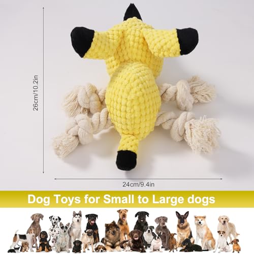 Letsmeet Squeaky Plush Dog Toys - Rope-Designed Interactive Dog Chew Toy for Large Dogs, Puppy Toys for Tug of War, Durable Pet Toys for Dogs - color: Yellow