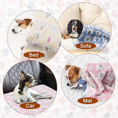 1 Pack 3 Blankets Super Soft Fluffy Premium Fleece Pet Blanket Flannel Paw Printed Throw for Dog Puppy Cat (Small 23x16'', Pink, Yellow, Blue) - color: Pink, Yellow, Blue, size: 23x16 inch(Pack of 3)