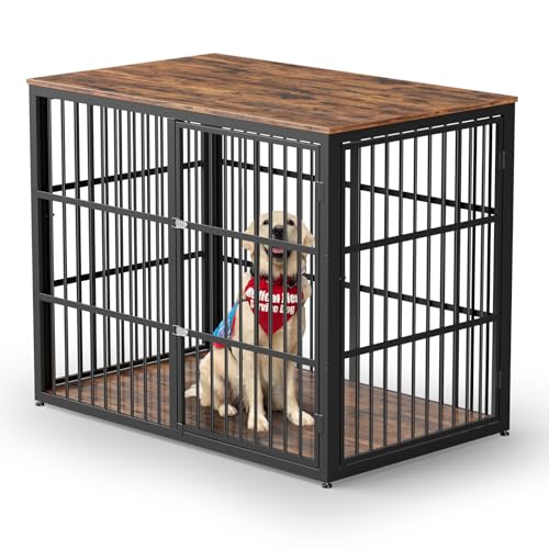 Lyromix 48'' XXL Dog Crate Furniture with 3 Doors,Wooden Crate End Table Heavy Duty Indoor Combination Cage for Medium to Large Dogs, Multiple Units Can be Combined - color: Brown, size: XXL(47.24''×29.13''×37.6'')