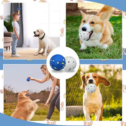 2 Pack Dog Indestructible Tennis Balls for Dogs Durable Bouncy Balls for Aggressive Chewers Interactive Dog Toys for Water Toy Fetch(White,Blue) - color: White,Blue