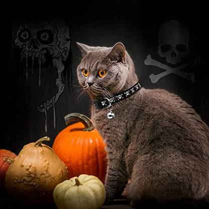 4 Pack Halloween Kitten Collar Breakaway,Quick Release Safe Buckle Adjustable Kitten Collars, Skull Crossbones, Crossbones, Pink Leopard and Blue Leopard - color: 4#Leopard grain, size: Kitten(Neck:6"-8")