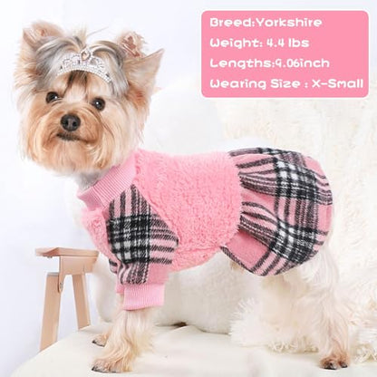 Small Dog Sweater Dresses Winter Dog Clothes, Puppy Outfit Pet Clothes Chihuahua Yorkie Wedding Birthday Pink Plaid Dresses Holiday Festival Outfits, XS, Pink - color: Pink, size: X-Small (Chest 13in )