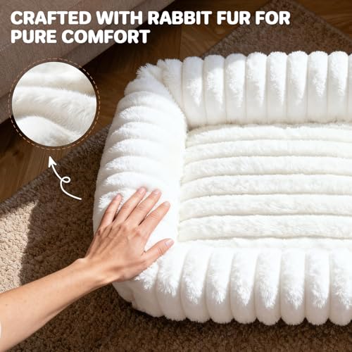 Cat Beds for Indoor Cats, Square Self Warming Cat Bed Orthopedic Pet Bed with Pillow Super Soft Rabbit Fur Small Dog Beds, Calming Plush Kitten Bed with Removable Washable Cover & Anti-Slip Bottom - size: 22*18*6 inces