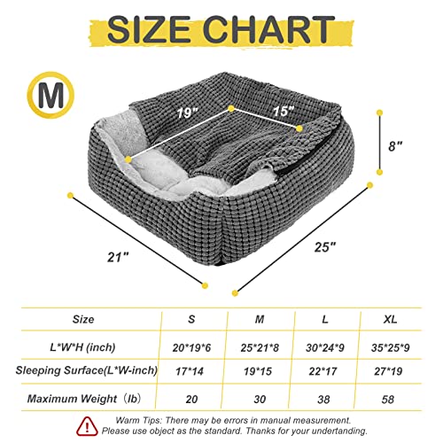 GASUR Dog Beds for Large Medium Small Dogs, Rectangle Cave Hooded Blanket Puppy Bed, Luxury Anti-Anxiety Orthopedic Cat Beds for Indoor Cats, Warmth and Machine Washable (25 inches, Grey) - size: M (25"x 21"x 8")