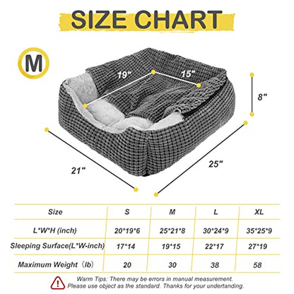 GASUR Dog Beds for Large Medium Small Dogs, Rectangle Cave Hooded Blanket Puppy Bed, Luxury Anti-Anxiety Orthopedic Cat Beds for Indoor Cats, Warmth and Machine Washable (25 inches, Grey) - size: M (25"x 21"x 8")