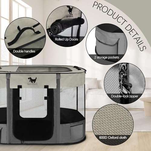 Rest-Eazzzy Dog Playpen, Foldable Kitten Playpen for Medium Dogs, Portable Pet Puppy Playpen with Removable Shade Cover, Indoor Outdoor Travel Camping Use for Small Pets with Carrying Case (M, Grey) - style: Medium