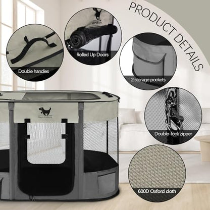 Rest-Eazzzy Dog Playpen, Foldable Kitten Playpen for Medium Dogs, Portable Pet Puppy Playpen with Removable Shade Cover, Indoor Outdoor Travel Camping Use for Small Pets with Carrying Case (M, Grey) - style: Medium