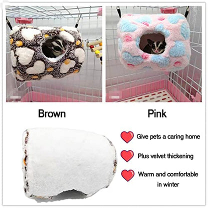 Litewoo Sugar Glider Sleeping Pouch Small Animal Hammock, Hanging Bed Warm Cotton Nest for Rat Hamster Gerbil Sugar Glider Chinchilla Squirrel Guinea Pig (Coffee) - color: Coffee