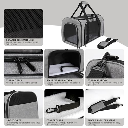 Carriers Soft-Sided Pet Carrier Case for Small Medium Cats Dogs Puppy Under 15 lbs,Airline Approved Cat Carrier with 4 Ventilated Windows (Medium,Grey&Black) - color: grey&black, size: 17.0"L x 11.0"W x 11.0"H