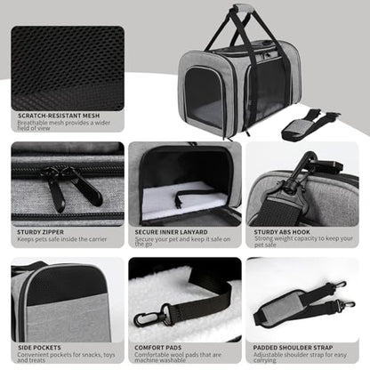 Carriers Soft-Sided Pet Carrier Case for Small Medium Cats Dogs Puppy Under 15 lbs,Airline Approved Cat Carrier with 4 Ventilated Windows (Medium,Grey&Black) - color: grey&black, size: 17.0"L x 11.0"W x 11.0"H