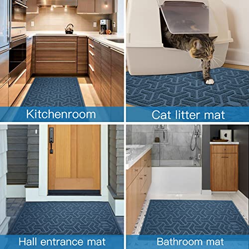 UPSKY Cat Litter Mat, Litter Trapping Mat Soft on Kitty Paws, Large Litter Box Mat 35" x 24" Scatter Control for Indoor Cats Waterproof and Extra Large Pretty Litters Carpet - color: D-Blue