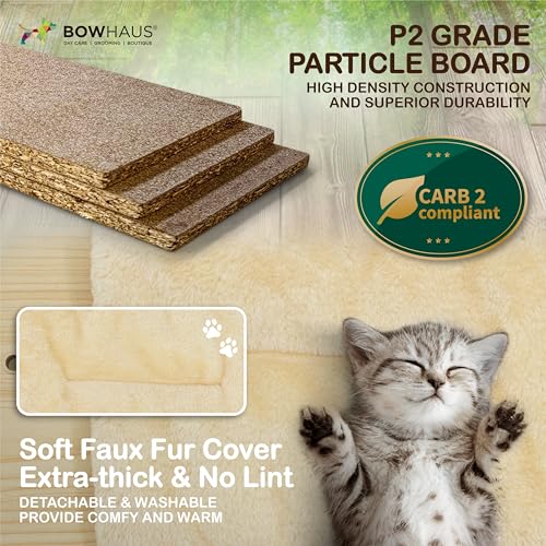 BOWHAUS 64” Wooden Cat Tree Tower for Indoor Large Cats & Kittens, Modern Tall Cat Climbing Tree w/Cave Condo, Scratching Posts, Hammock, Multi-Level Cat Tower w/Interactive Toy & Detachable Cushion