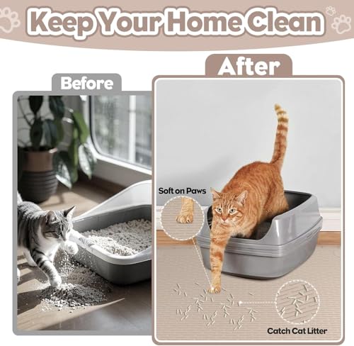 Kalolary Cat Litter Mats, 40" x 28" Extra Large Silicone Cat Mat for Litter Box, Easy to Clean Kitty Litter Trapping Mat, Soft on Kitty Paws, Waterproof, Urine-Proof Kittys Litter Mats for Floor,Khaki - color: Khaki: 101x71cm