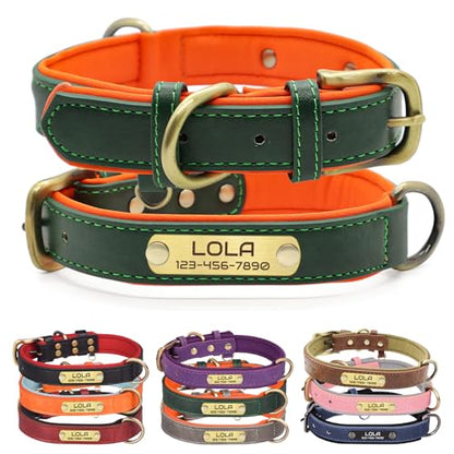 Custom Leather Dog Collar with Name Plate - Personalized Collar for Dogs with Laser-Engraved Nameplate - PU Faux Leather with Neoprene Lining (Green, L (14-18 Inches)) - color: Green, size: L (14-18 Inches)