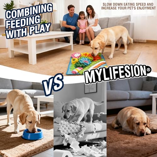 MYLIFESION Snuffle Mat for Dogs, 15.4''*15.4'' for Small & Medium, Fleece Mentally Stimulating Toys for Dogs Cats Rabbits, Helps Control Eating Speed and Train Scent Detection (Heavyweight Style) - color: Heavyweight Style