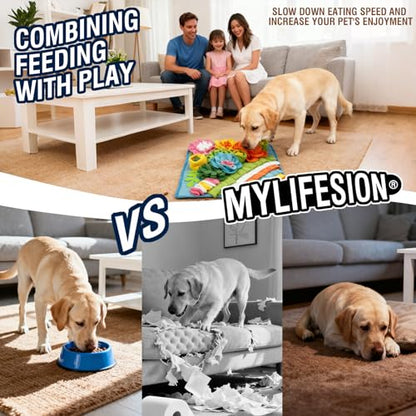 MYLIFESION Snuffle Mat for Dogs, 15.4''*15.4'' for Small & Medium, Fleece Mentally Stimulating Toys for Dogs Cats Rabbits, Helps Control Eating Speed and Train Scent Detection (Heavyweight Style) - color: Heavyweight Style