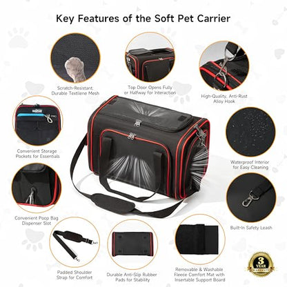 EliteField Soft-Sided Pet Carrier (3-Year Warranty, Airline Approved), Foldable Travel Bag with Removable Fleece Bed for Dogs, Cats & Small Pets, Scratch-Resistant Mesh - color: Black, size: 18.0"L x 11.0"W x 11.0"H