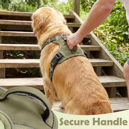 Funfox Dog Harness No Pull, Adjustable Pet Vest Harness, Super Soft Material with Vertical Handle Easy Control, Reflective Night Walking, 2 Leash Clips for Small Sized Dogs, Army Green, S - color: Army Green, size: Small