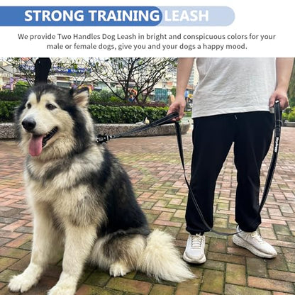 Strong Heavy Duty Dog Leash - 6ft Reflective Nylon Training Leash with Soft Padded Double Handle & Auto Lock Frog Clip - Safety Traffic Control for Large Medium Small Dogs No Pull Walk Black Black,6ft - color: Black Black, size: 6FT x 1" x 2.8MM