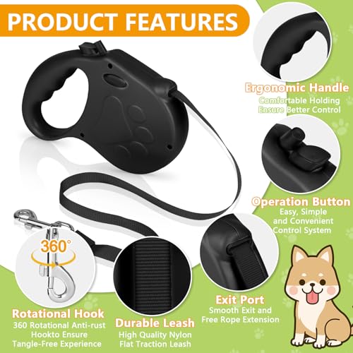 Retractable Dog Leash, 16ft Dog Walking Leash for Small Dogs up to 77lbs, Non-Slip Handle - Black - color: Black