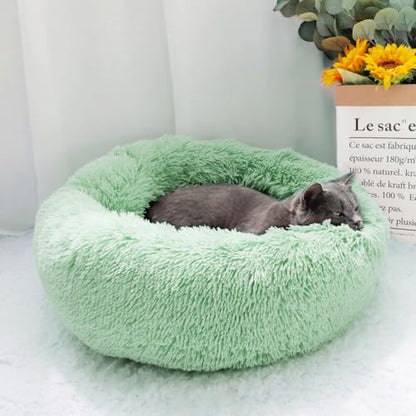 otoez Kitten & Puppy Extra Small XS Round Dog & Cat Anti Anxiety Plush Pet Calming Donut Bed with Non-Slip Waterproof Bottom, Washable (15.7", Green) - color: Green, size: 15.7"