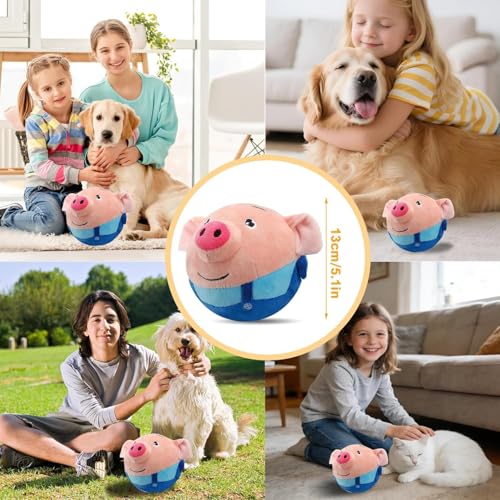 2026 New Interactive Dog Plush Toy - Rechargeable Squeaky Moving Ball with Talking Sound, Washable Cartoon Pig Design, Boredom & Anxiety Relief Pet Toy for Puppies Small Medium Dogs (Blue)