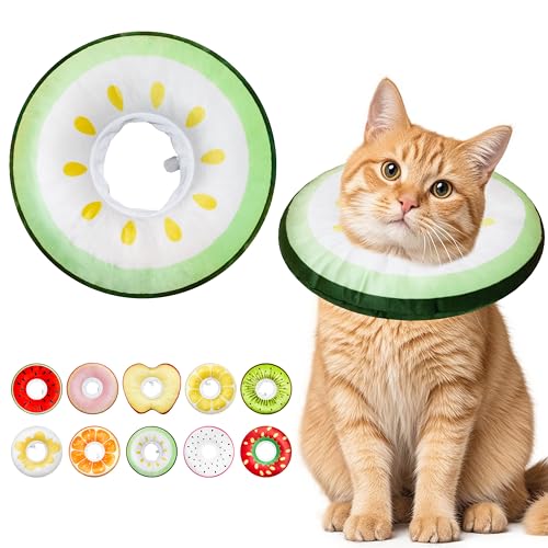 Cat Cone Collar Soft, Adjustable Cat Recovery Cone to Stop Licking, Cute Kitten Donut Collar After Surgery, Elizabethan Collars for Kittens, Lightweight Cats Neck Cones (Cucumber, Medium) - color: Cucumber, size: Medium