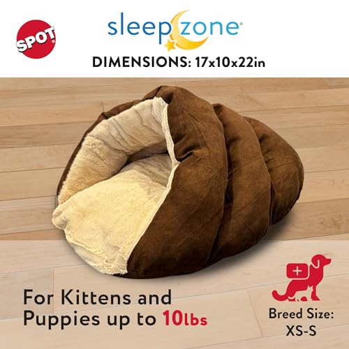 SPOT Sleep Zone Cuddle Cave Pet Bed | Soft, Plush Interior for Cats and Small Dog Breeds | Attractive and Durable Faux Suede Exterior | Machine Washable | Pet Safe - style: Brown