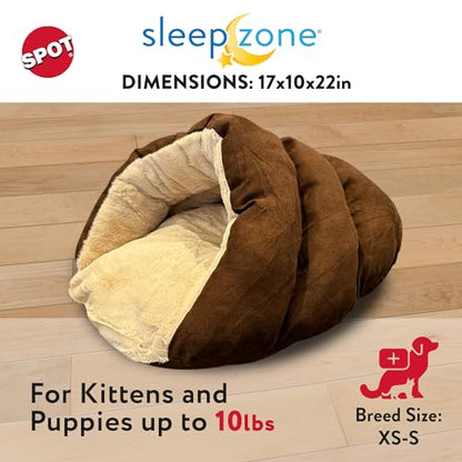 SPOT Sleep Zone Cuddle Cave Pet Bed | Soft, Plush Interior for Cats and Small Dog Breeds | Attractive and Durable Faux Suede Exterior | Machine Washable | Pet Safe - style: Brown