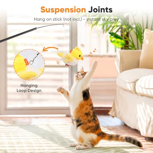 Petbobi Cat Toys Flapping Bird– Interactive Bird Cat Toy with Flapping Wings and Chirping Sounds, USB Rechargeable Motion-Activated Catnip Toy for Indoor Cats & Kittens (Non-Flying) - color: Yellow