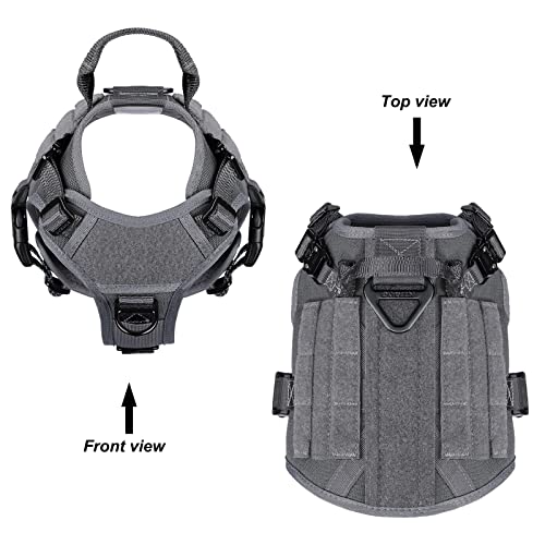 ICEFANG Tactical Dog Harness, Small Size,2X Metal Buckle,Working Dog MOLLE Vest with Handle,No Pulling Front Leash Clip,Hook and Loop Panel (Grey,S (Pack of 1)) - color: Grey, size: Small (Pack of 1)