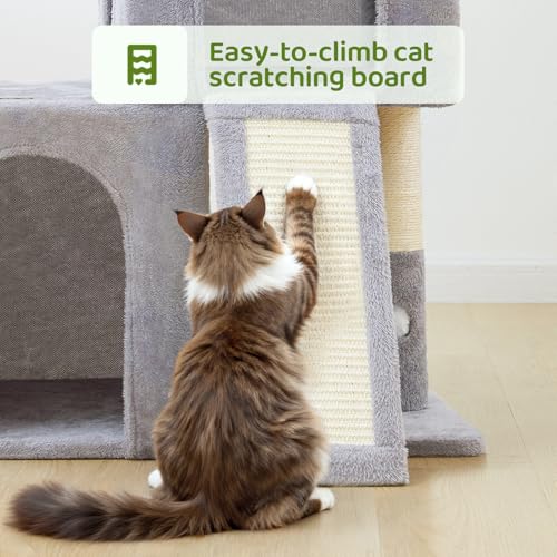 Woochpet 32inch Tall Cat Tree with 2 cat condo for Adult Cats Cozy Cat Tower with Scratching Post and Scrather Board for Cats of Different Ages.（Light Grey） - size: 26*16*32
