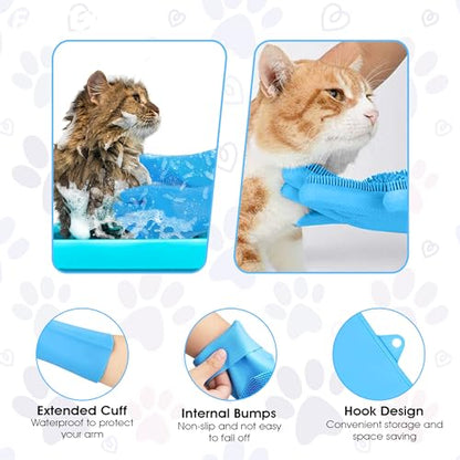 High-Density Silicone Pet Grooming Gloves with Enhanced Five Finger Design for Bathing, Massaging Dogs and Cats (Blue) - color: Blue