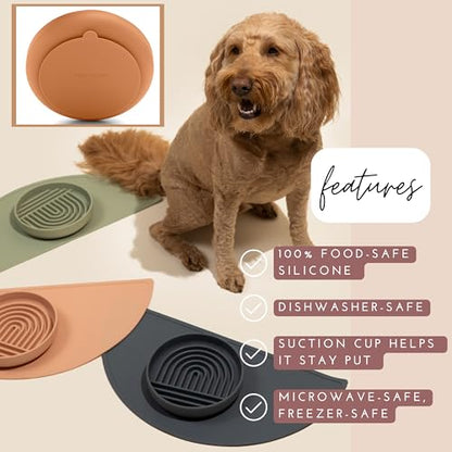 Should We Go? Slow Feeder for Dogs & Puppies, The Slowdown Bowl Silicone Slow Eating, Modern Lick Mat Design, Reduces Gulping, Fits 2 Cups, 7.5” Across x 1.5” Tall, Mealtime Challenge, Medium-Tan - color: Tan - Rainbow Design, size: Medium (7.5” Across x