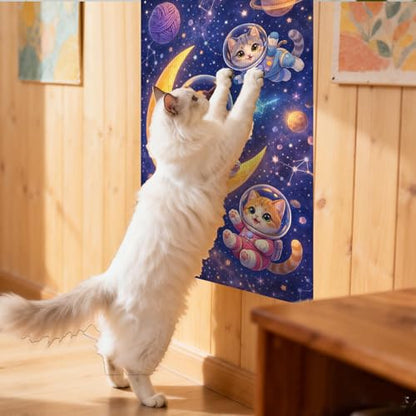 Cat Scratching Mat 15.3x23.6 Inches Polyester Synthetic Fiber, Astronaut Kittens on Moon Print, wall cat Scratcher, Scratch pad, Home Decor, Kids Room, Play Area (2pcs) - color: VE08110-2pcs
