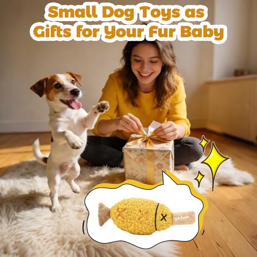 Grilled Fish Skewer Hide & Seek Plush Toy for Small Dogs & Puppies: Treat Dispensing Pocket, Squeaker and Crinkle Sounds, Tear-Resistant Chew for Aggressive Chewers - color: Yellow - Fish Skewer