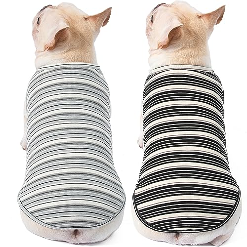 Dog Shirts Vest Cotton Striped T-Shirt, Sleeveless Stretchy Pet Clothes for Small Dogs, 2-Pack Soft Breathable Puppy Tank Top Cat Tee (Large, Black,Gray) - color: Black,Gray, size: Large