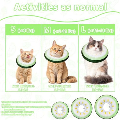 Cat Cone Collar Soft, Adjustable Cat Recovery Cone to Stop Licking, Cute Kitten Donut Collar After Surgery, Elizabethan Collars for Kittens, Lightweight Cats Neck Cones (Cucumber, Small) - color: Cucumber, size: Small