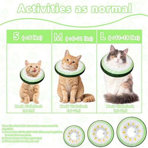 Cat Cone Collar Soft, Adjustable Cat Recovery Cone to Stop Licking, Cute Kitten Donut Collar After Surgery, Elizabethan Collars for Kittens, Lightweight Cats Neck Cones (Cucumber, Large) - color: Cucumber, size: Large
