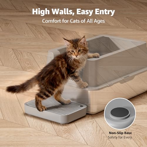 Litter Box Step, Litter Box Ramp/Catcher with Filter Function, Anti-Tracking & Easy to Clean,Non-Slip,Ideal for Small & Elderly Cats,Grey