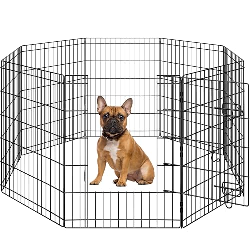 Yaheetech 30" High 8 Panel Foldable Metal Dog Exercise Pen Pet Playpen Dog Fence Outdoor & Indoor Use for Small Animals with Door Black - size: 30"