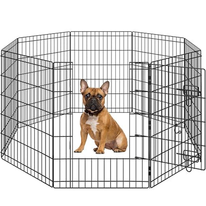 Yaheetech 30" High 8 Panel Foldable Metal Dog Exercise Pen Pet Playpen Dog Fence Outdoor & Indoor Use for Small Animals with Door Black - size: 30"