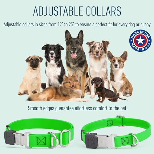 Biothane Waterproof Durable Dog Collar with Herm Sprenger - Quick Release ClicLock Buckle - Fits Medium and Large Dogs - Made in USA (Tropical Green, W 1" x L 15"-25") - color: Tropical Green, size: W 1" x L 15"-25"