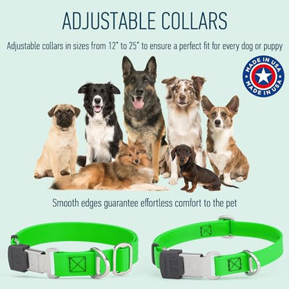 Biothane Waterproof Durable Dog Collar with Herm Sprenger - Quick Release ClicLock Buckle - Fits Medium and Large Dogs - Made in USA (Tropical Green, W 1" x L 15"-25") - color: Tropical Green, size: W 1" x L 15"-25"