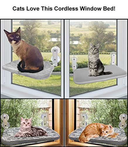 Family Safe Cordless Portable Foldable Cat Window Perch Hammock with Metal Frame, Strong Suction Cups, and 2 Fabric Covers for Indoor Cats - Large