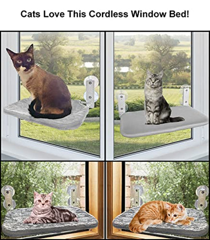 Family Safe Cordless Portable Foldable Cat Window Perch Hammock with Metal Frame, Strong Suction Cups, and 2 Fabric Covers for Indoor Cats - Large