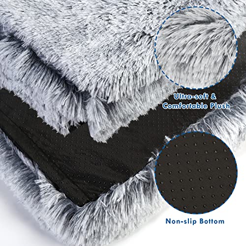 Dog Bed with Cover Cave, Orthopedic Dog Bed with Blanket, 33.5 * 27.6'' Rectangle Pet Crate Cozy Cuddler Mat, Anti-Anxiety Memory Foam Calming Pad for Puppy Cat with Removable Washable Cover - color: Grey